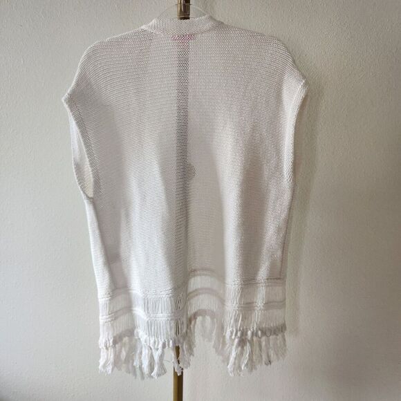 Lilly Pulitzer Cap Sleeve Open Front Cardigan Fringe Womens Size XXS/XS White - Picture 7 of 7